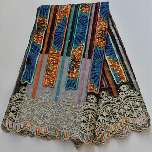 5yards/pc Very beautiful African tulle wax lace fabric with embroidery multicolored French lace for party dress FLP202