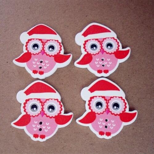 50 units / lot Chirstmas hat owl wooden sewing buttons children christmas clothing buttons DIY ornament making 35 * 35MM