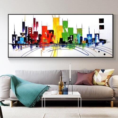 Abstract Large Size Red Yellow Green Blue Building Oil Painting 100% Hand Painted Canvas Wall Art Painting For Home Decoration