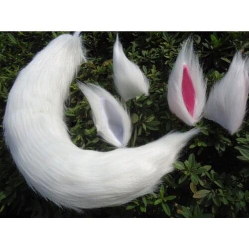Anime Cosplay Tail White Fox Tail Fox Ears Wolf Tail Cat Ears Handmade Cosplay Accessories Haripin Headband Plush Cosplay Props