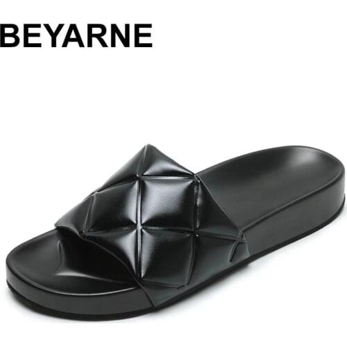 BEYARNE​ Big Size Shoes Summer Clogs Woman House Slippers Platform Rivet Slides Low Beach Flat Soft PU Fabric Rome Hoof Heels