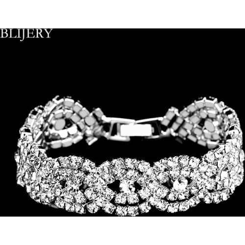 BLIJERY Luxury Silver Color Crystal Bracelets for Women Fashion Femme Bracelets & Bangles Bridal Wedding Engagement Jewelry Gift