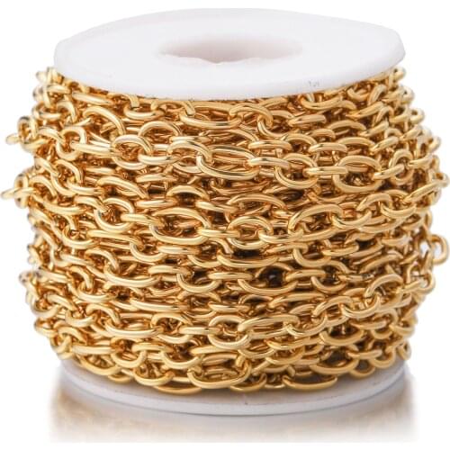 1 Meter 7mm Wide Stainless Steel Gold Rolo Cable Chains 3:1 Chain Fit for DIY Jewelry Making Supplies Wholesale Lots Bulk