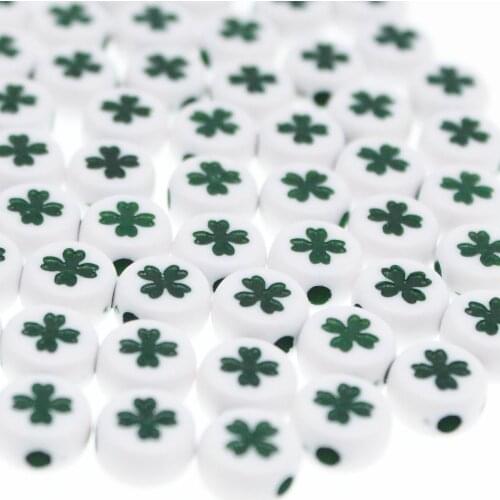 CHONGAI 200Pcs Round Acrylic Lucky Clover Beads For Jewelry Making Kid DIY Material Loose Spacer 4*7mm