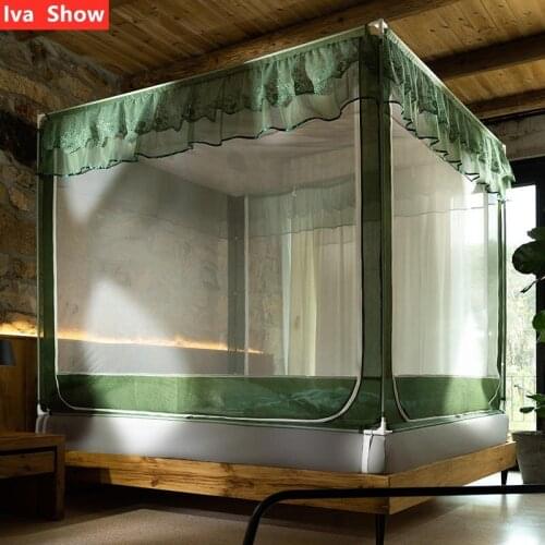 Iva Show Agate Green Zipper Mosquito Net Three Doors Thicken 360 Degree Anti-mosquito Bed Big Space Encrypted Mesh Mosquito