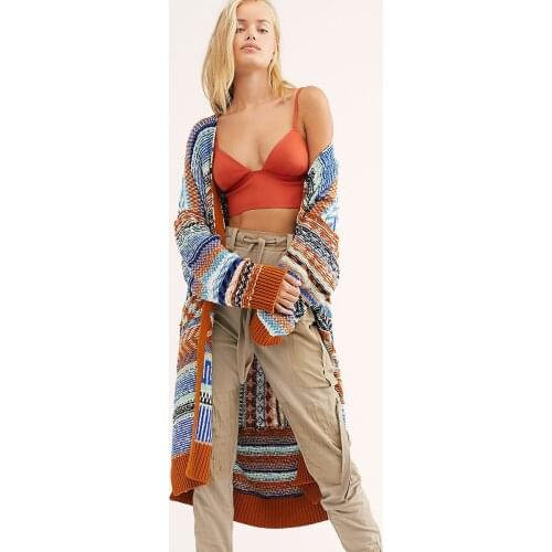 KHALEE YOSE Colorful Knit Cardi Sweater Thick Stripe Autumn Winter Sweater Cardigan Women Open Front Knitted Boho Long Cardigan