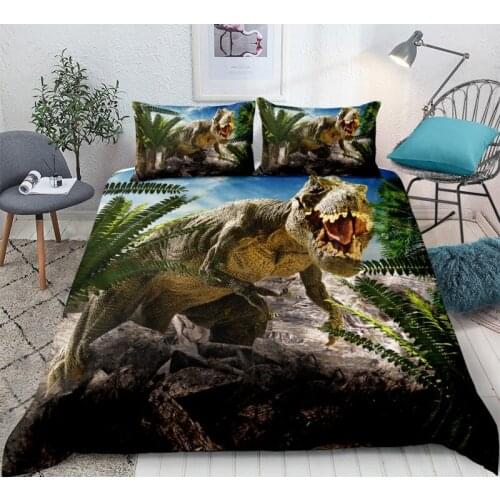 Jurassic Park Dinosaur Bed Set Boys Bedclothes Childrens Bed Linen Set 3D Bed Duvet Cover Set US Twin for Teens Bedding Sets