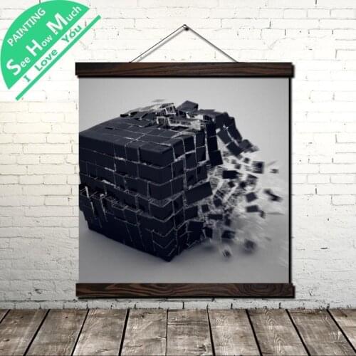 Cube Disintegration Scroll Painting Canvas Vintage Poster and Prints Wall Art Picture Living Room Bedroom Farmhouse Decoration