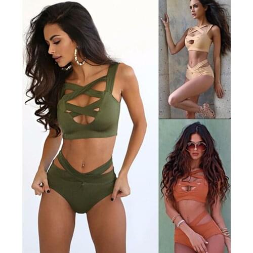 Swimsuit solid Sexy monokini two piece swimsuit Beach Wear swimwear women beach bathing Hollow suits swimming suit for women