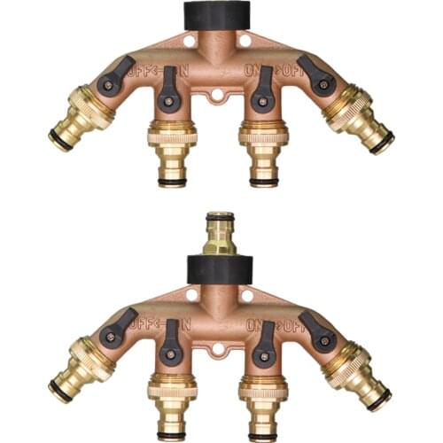 Brass BSP NPT 4-Ways Thread Garden Hose Splitter Heavy Duty Tap Tubing Adapter Switcher Connector Shut-Off Irrigation Watering
