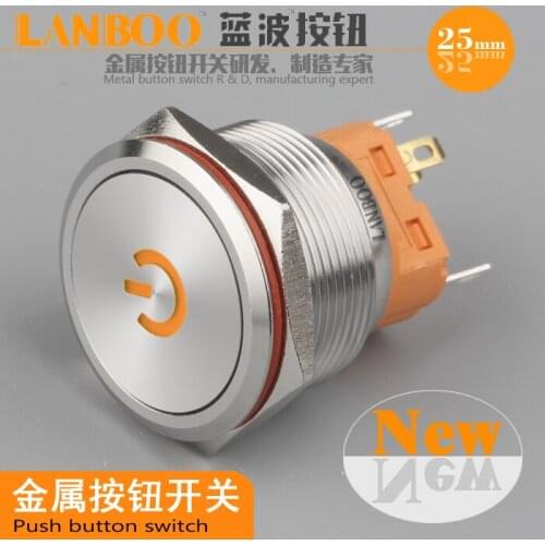 25mm stainless steel metal button switch power symbol luminescence self reset self locking button light waterproof