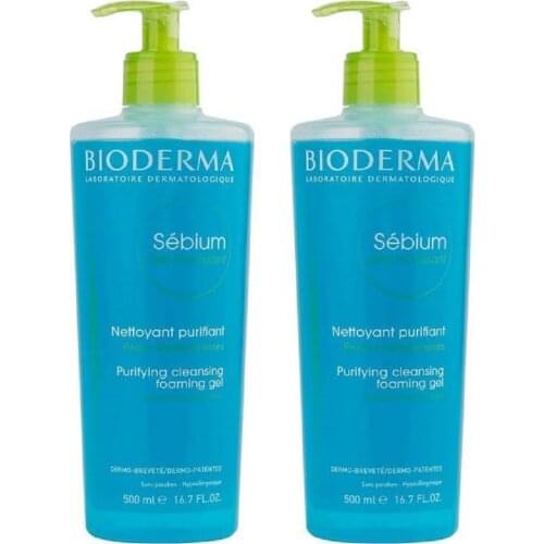 SET OF 2 Bioderma Sebium Purifying Cleanising Foaming Gel moussant 500ml + 500ml Best Quality