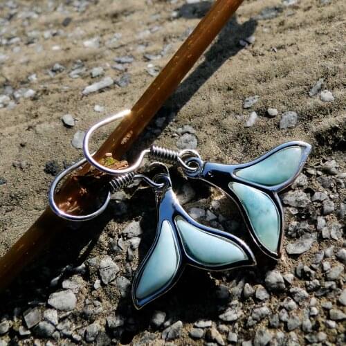 Natural Dominicam Larimar Dangle Drop Earrings in 925 Sterling Silver Jewelry Whale Tail Earrings for Gift