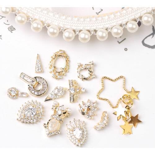 Latest 2 pieces alloy Zircon Nail art decoration luxury zircon rhinestone tassel / heart / wing nail jewelry high end long nail