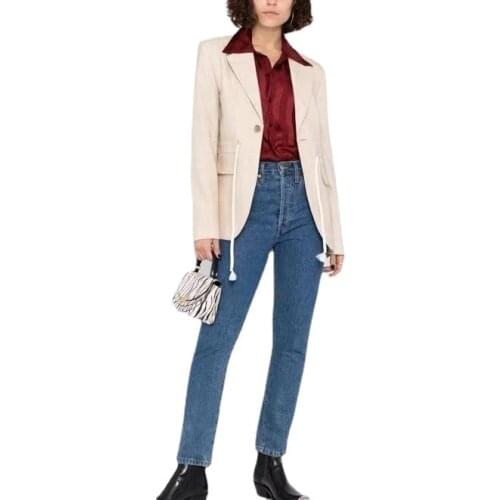 2021 Summer New Style Pure Cotton Solid Color Back Cuff Split Design Waist Drawstring Suit