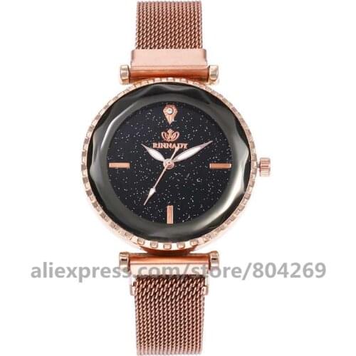 Luxury Women Rose Gold Case Watches Magnetic Starry Sky Female Clock Quartz Wristwatch Fashion Ladies Wrist Watch