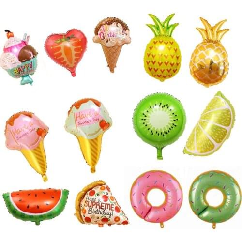 Happy birthday party balloon decoration supplies Hamburg ice cream Popcorn cake donut Pizza fruit inflatable balloons Toy gifts