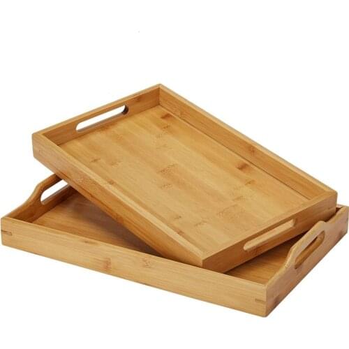Serving Tray with Handle Rectangle Bamboo Butler Breakfast Tray,2 Pcs Party Platter Decorative Large Tea Tray,Dinner