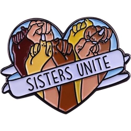 Sisters unite badge feminist pin girl gang activist brooch black lives matter BFF jewelry