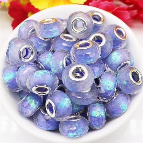 10Pcs Blue Color Glitter Faceted Cut Murano Charm Beads Big Hole for Jewelry Making Fit Pandora Bracelet Women Jewelry Making