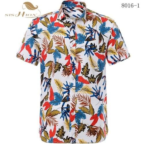 SISHION Plus Size Cotton Beach Summer Shirts for Men VD1936 Casual Floral Print Short Sleeve Button Up Hawaii Men Shirts