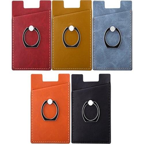 Cell Phone Card Holder Card Pocket With Ring Stand Adhesive Sticker Back For Carrying Membership Cards, Credit Or Debit Cards