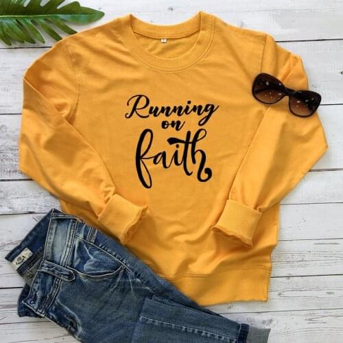 Running On Faith 100% Cotton Sweatshirt Religious Women Christian Jesus Sweatshirt Casual Unisex Long Sleeve Have Faith Pullover