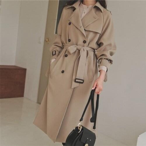 Trendy New Autumn Winter Women Double Breasted Long Trench Coat with Belt Casual Female Khaki Fashion Windbreaker Outwear