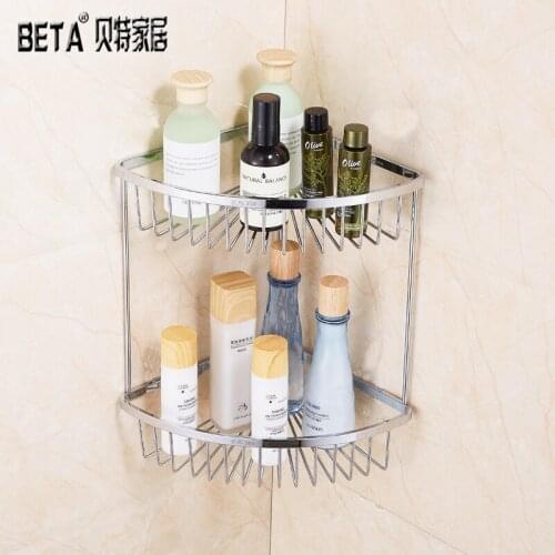 Sully House 304 stainless steel bathroom corner basket shelf,shower Dual Tier Shelves Rack,Wall Mounted Shampoo Cosmetic Holder