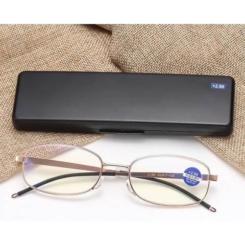 High Quality Red Gold Stainless Reading Glasses Square Anti Blue Light Presbyopic Eyewear UV400 Reader +100 +150 +200 +250 +300
