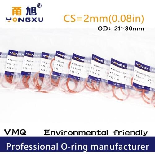 5PCS VMQ O Ring Seal Gasket Thickness CS2mm OD21/22/23/24/25/26/27/28/29/30*2mm Silicone Rubber Waterproof Washer Nontoxi Red