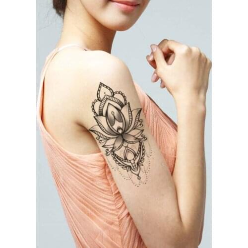 Lotus Totem Flower Leaves Waterproof Temporary Tattoo Sticker Jewelry Necklace Black Tattoos Body Art Leg Arm Back Fake Tatoo