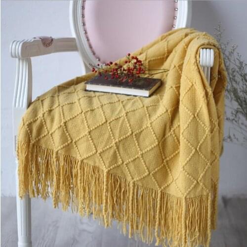 Knitted Decorative Throw Blanket with Tassel Office Nap Travel Sofa or Children Adult Cobertor Comforter Winter Bedspread