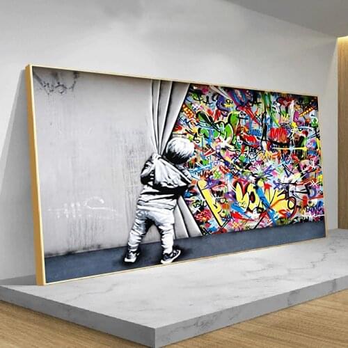 Behind The Curtain Canvas Paintings Graffiti Street Art Banksy Graffiti Art Cuadros Wall Art Pictures for Home Decor (No Frame)