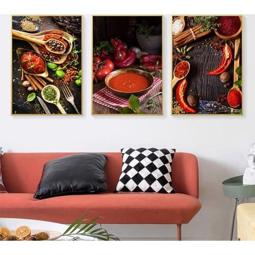 Grains Spices Spoon Peppers Kitchen Canvas Painting Fragrant Seasonings Big Range Gourmet Posters Prints Wall Art Food Picture