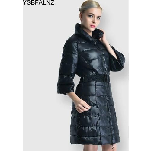 2021 Glossy Down Padded Jacket Female Casacos De Inverno Feminino Half Sleeve Stand Slim Plus Size Mid-length Coat Fashion Solid