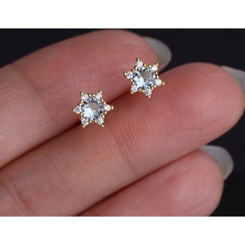 Morivovog 925 Sterling Silver Aquamarine Flower Stud Earrings for Girls Chic Soft Comfortable Earring Women Anti-allergy Jewelry