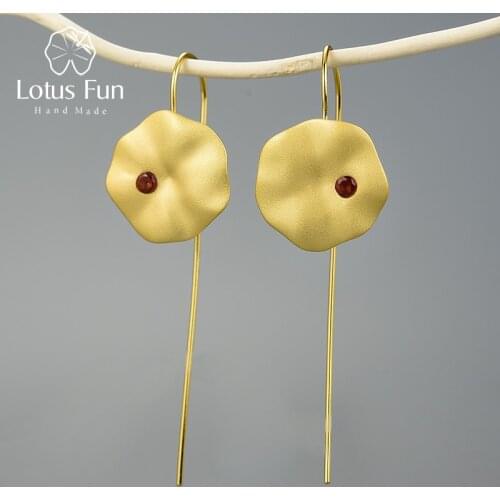 Lotus Fun 18k Gold Lotus Leaves Dangle Earrings Real 925 Sterling Silver Natural Handmade Fine Jewelry Earrings for Women Bijoux
