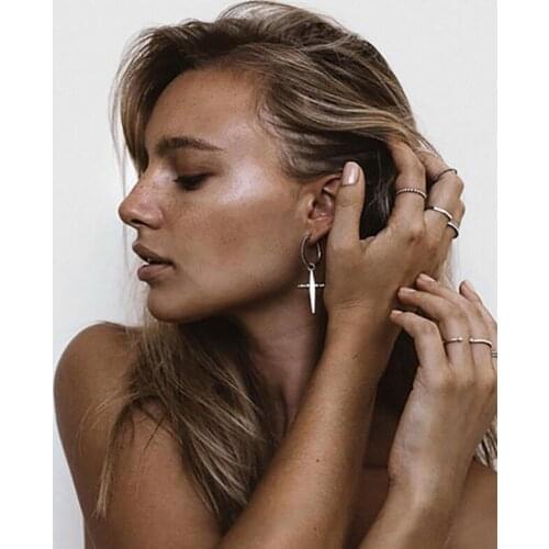 New Brand Earring Vintage Cross hoop earrings for women Punk earring jewelry Metal Circle earrings pendant Gold earrings brincos