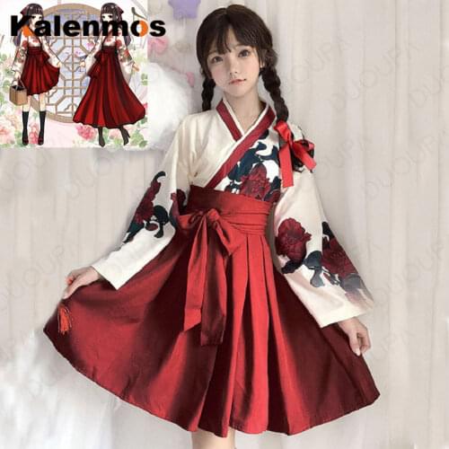 Dress for Women Japanese Style Kimono Fashion Floral Print Top Skirts Outfits Hanfu Dress Goth Lolita Korean Cosplay Costumes