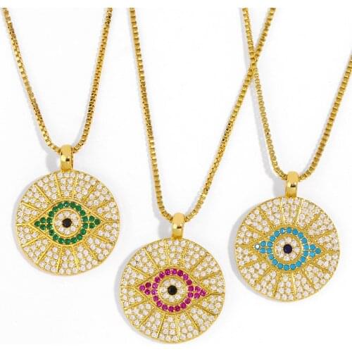 Gold Crystal Round Blue Evil Eye Pendant Necklaces For Women Cubic Zirconia Greek Eye Necklace Women Jewelry olho grego nkeq83