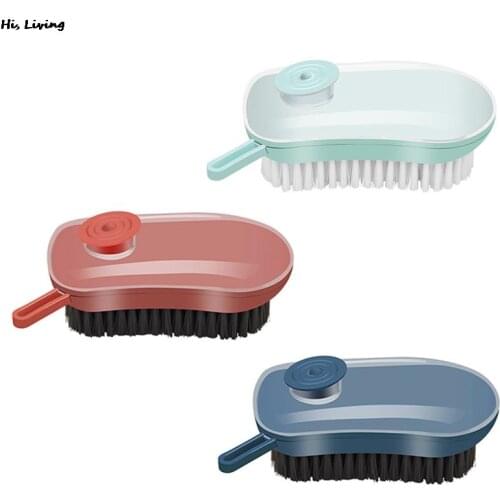 1PC Press Out Refillable Automatic Liquid Soap Dispenser Brush Kitchen Dish Bowl Pot Pan Brushes Shoes Cleaning Tool 3 Color