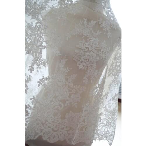 1 yard Ivory Alencon Lace Fabric With Grace Floral Cord Lace Fabric Embroidered Floral Lace Fabric With Retro Florals
