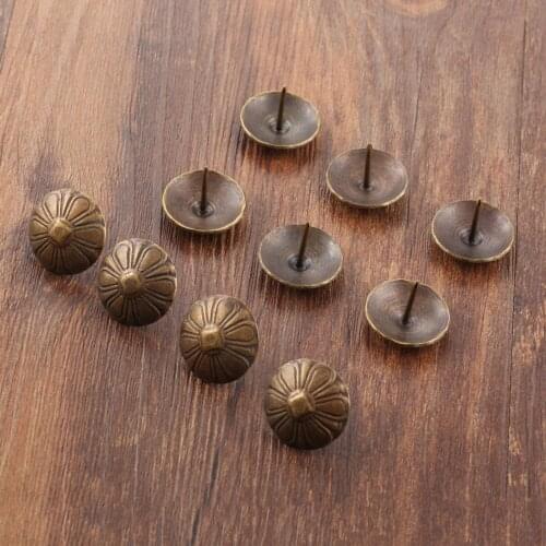 10Pcs/1set 23x19mm Vintage Flower Upholstery Nails Iron Tacks Decor Jewelry Gift Box Sofa Stud Pushpins Doornail Antique Bronze
