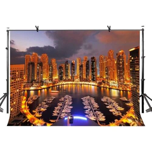 150x220cm Dubai Night View Backdrop Brightly Lit Dubai City Night View Photography Background for Camera Photo Props