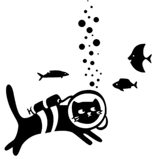 17.8*18.8CM One Diving Cat Fish Car Sticker Vinyl Car Styling Decal Accessories Decoration Black/Silver S1-0163