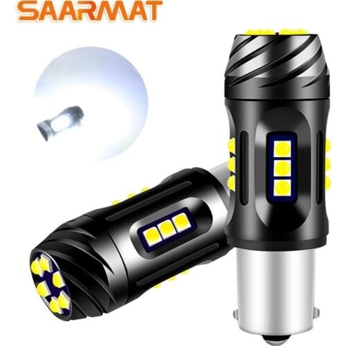 2pcs P21W 1156 BA15S LED Bulbs Car Lights Turn Signal Reverse Brake Light 3030 LEDs 12V DC Automobiles Lamp DRL for Skoda