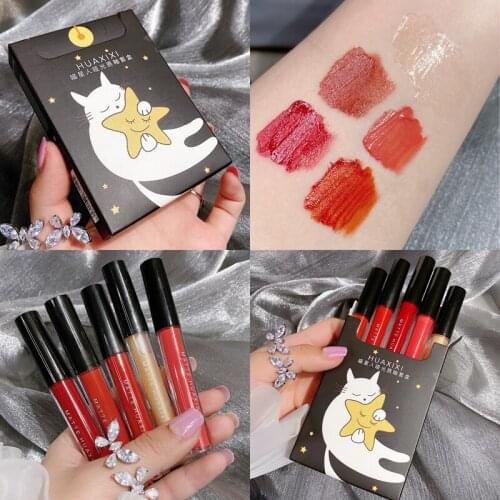 5PCS/SET Liquid Matte Lip Gloss Waterproof Long Lasting Moisturizer Lip Stick Pigmented Sexy Color Velvet Lipstick Cosmetic