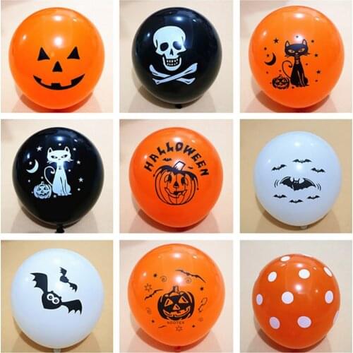 50/100pcs 12inch Halloween Decorations Pumpkin Ghost Head Black Cat Bat Latex Balloons Black Orange Halloween Balloon Wholesale