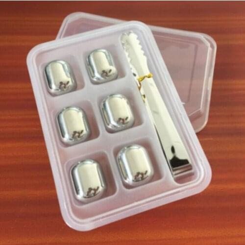6 Pcs/Lot Ellipsoid Whiskey Stones With Clip 26mmx32mm Stainless Steel Rock Taste Wine Beer Ice Stone Bar Christmas Gift Cooler